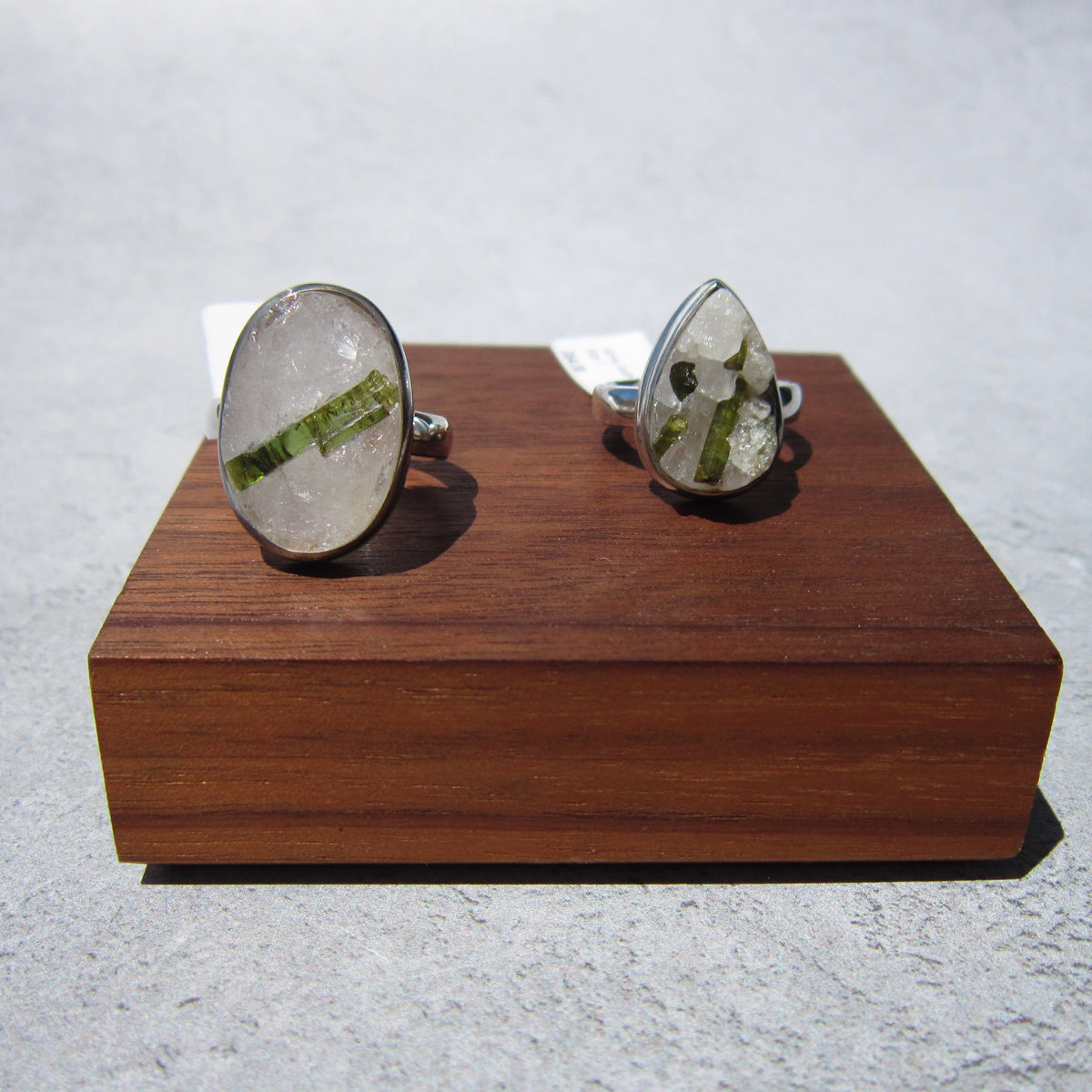 Green Tourmaline in Quartz SS Ring