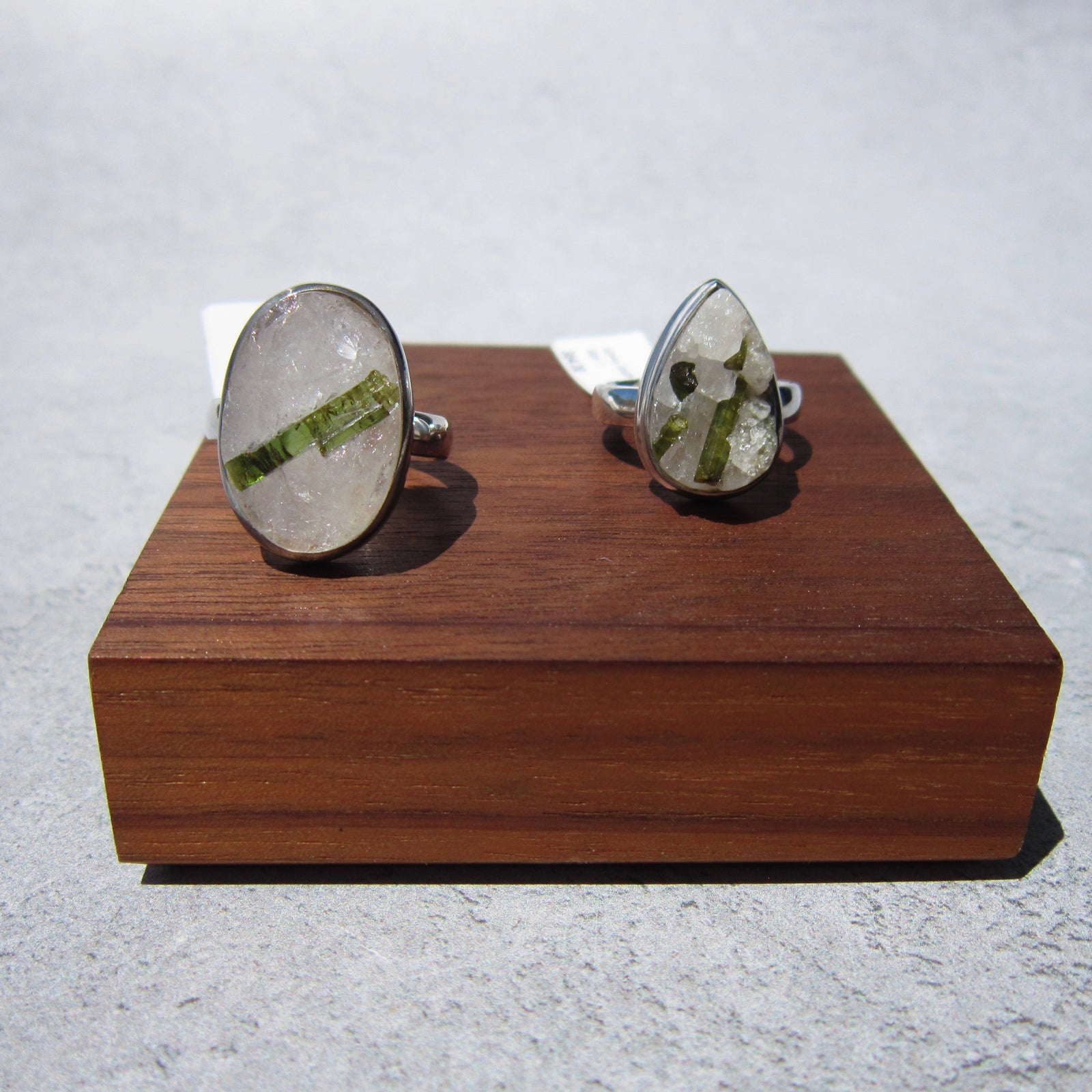 Green Tourmaline in Quartz SS Ring