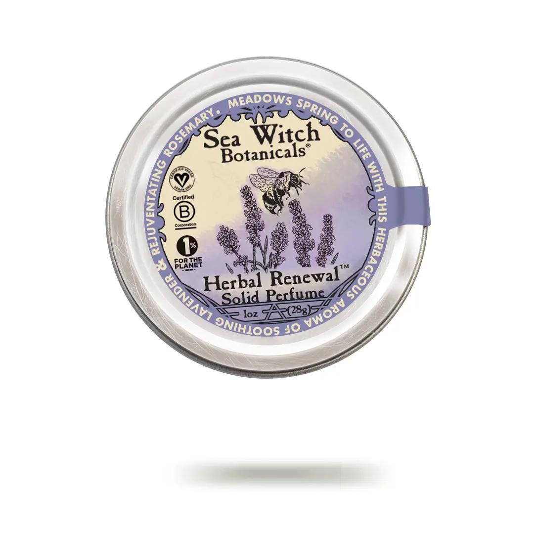 herbal renewal  herbal blend of lavender and rosemary solid Perfume candelilla wax, coconut oil, grapeseed oil, cocoa butter, shea butter, essential oil blend 1 oz