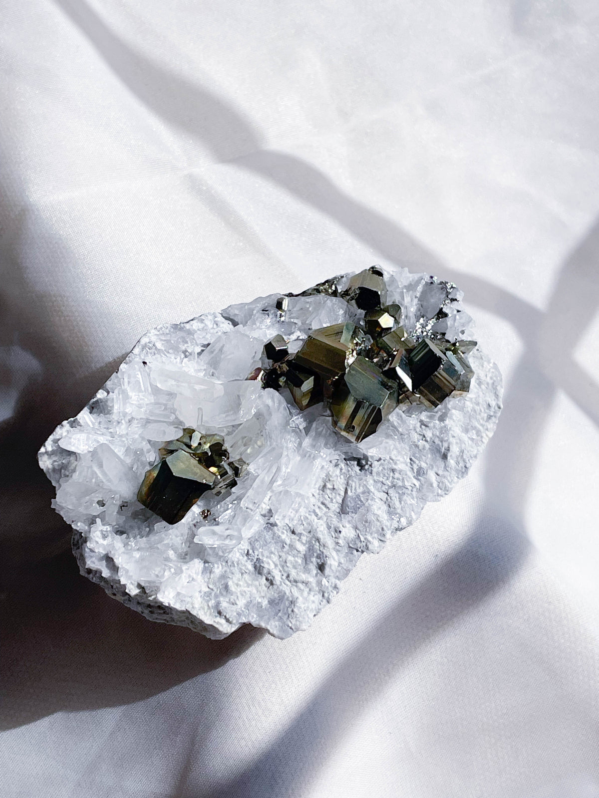 Iridescent Pyrite With Clear Quartz Cluster