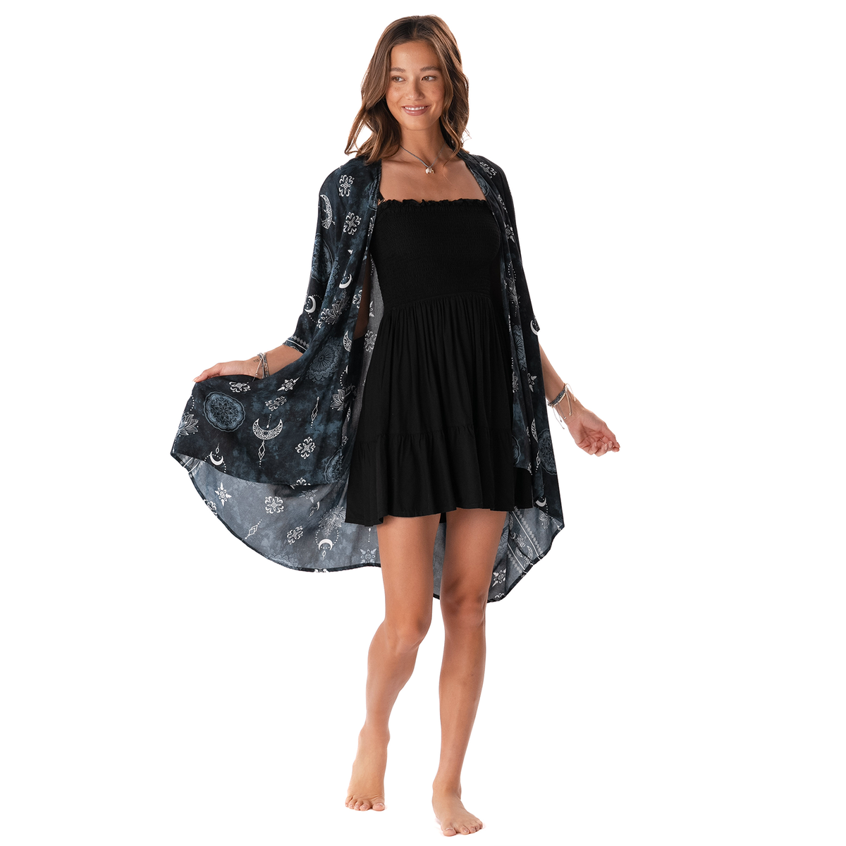 Midnight Lotus Moon Kimono - front view