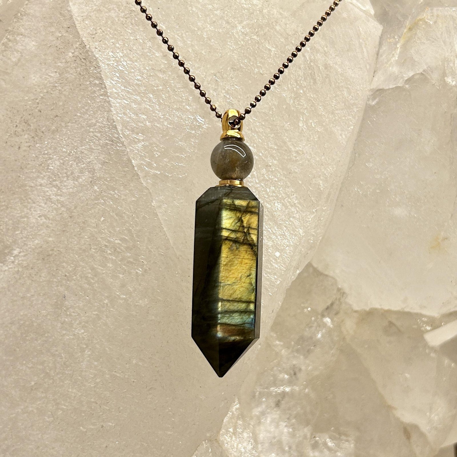 Labradorite Essential Oil Vessel Necklace