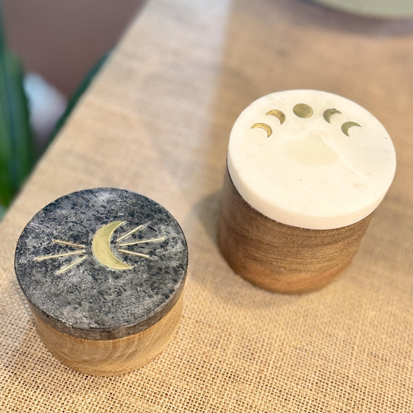 Moon Phase Round Box Keepsake Wood & Marble