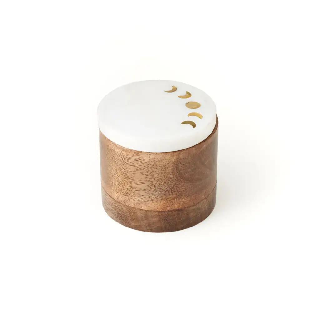 Moon Phase Round Box Keepsake Wood & Marble