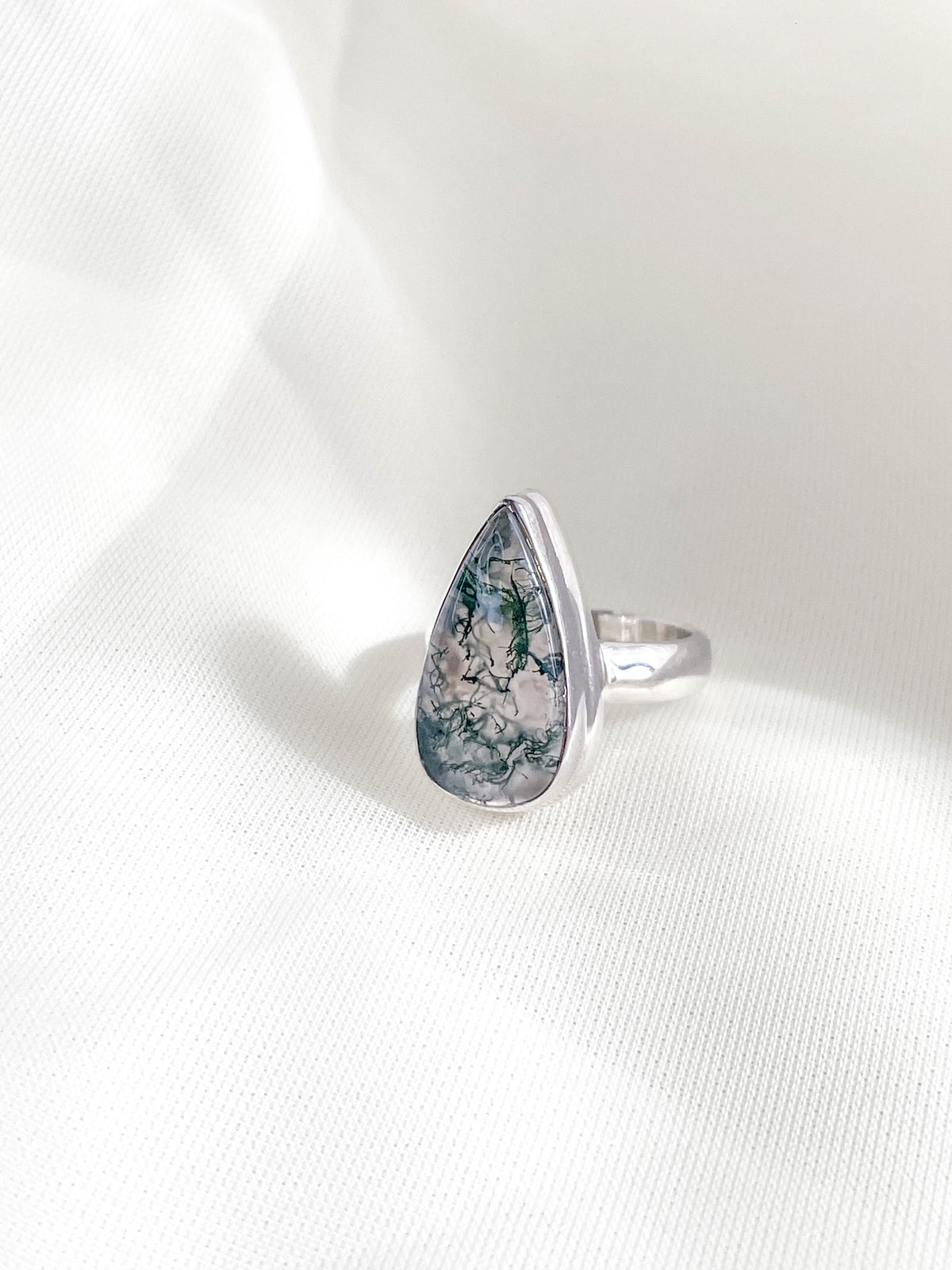 Moss Agate SS Ring