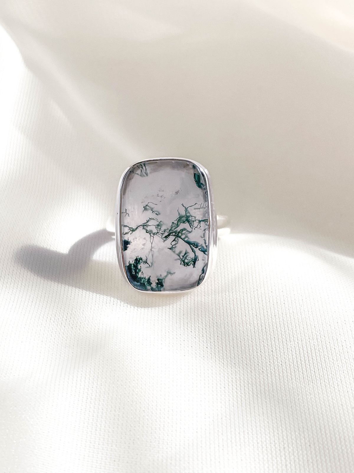 Moss Agate SS Ring