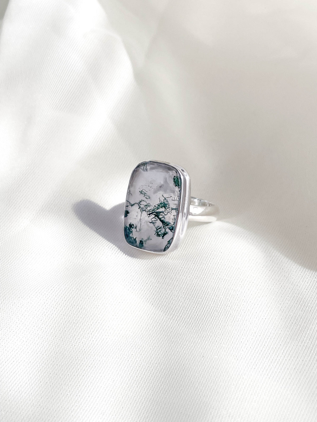 Moss Agate SS Ring