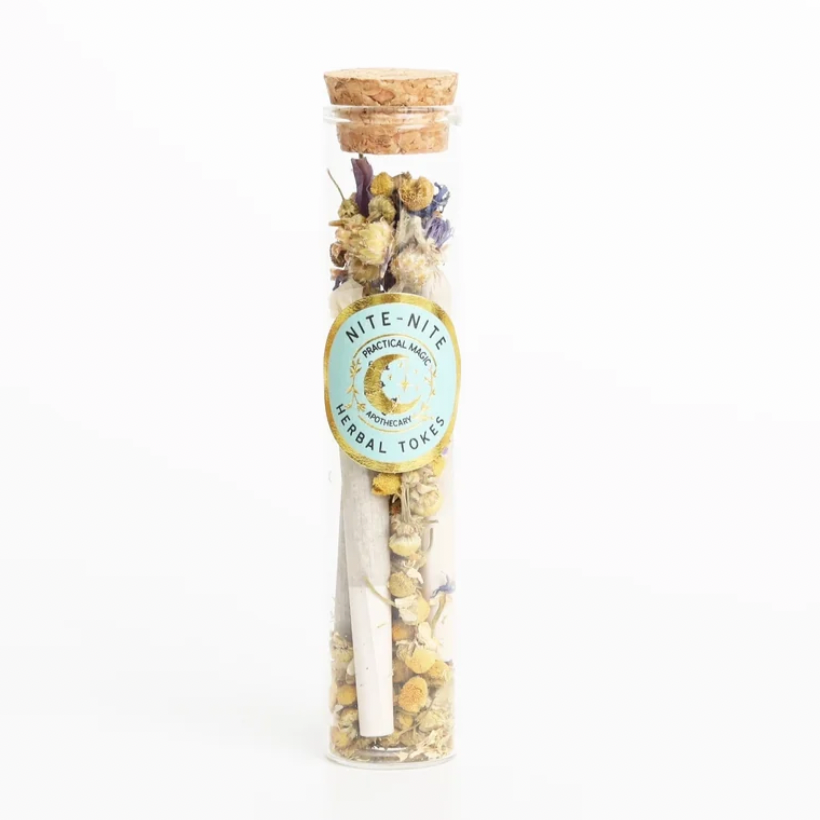 nite nite Herbal Tokes 4 pack in glass tube organic or wild-crafted herbs, free of tobacco, nicotine, hemp or CBD for sleep