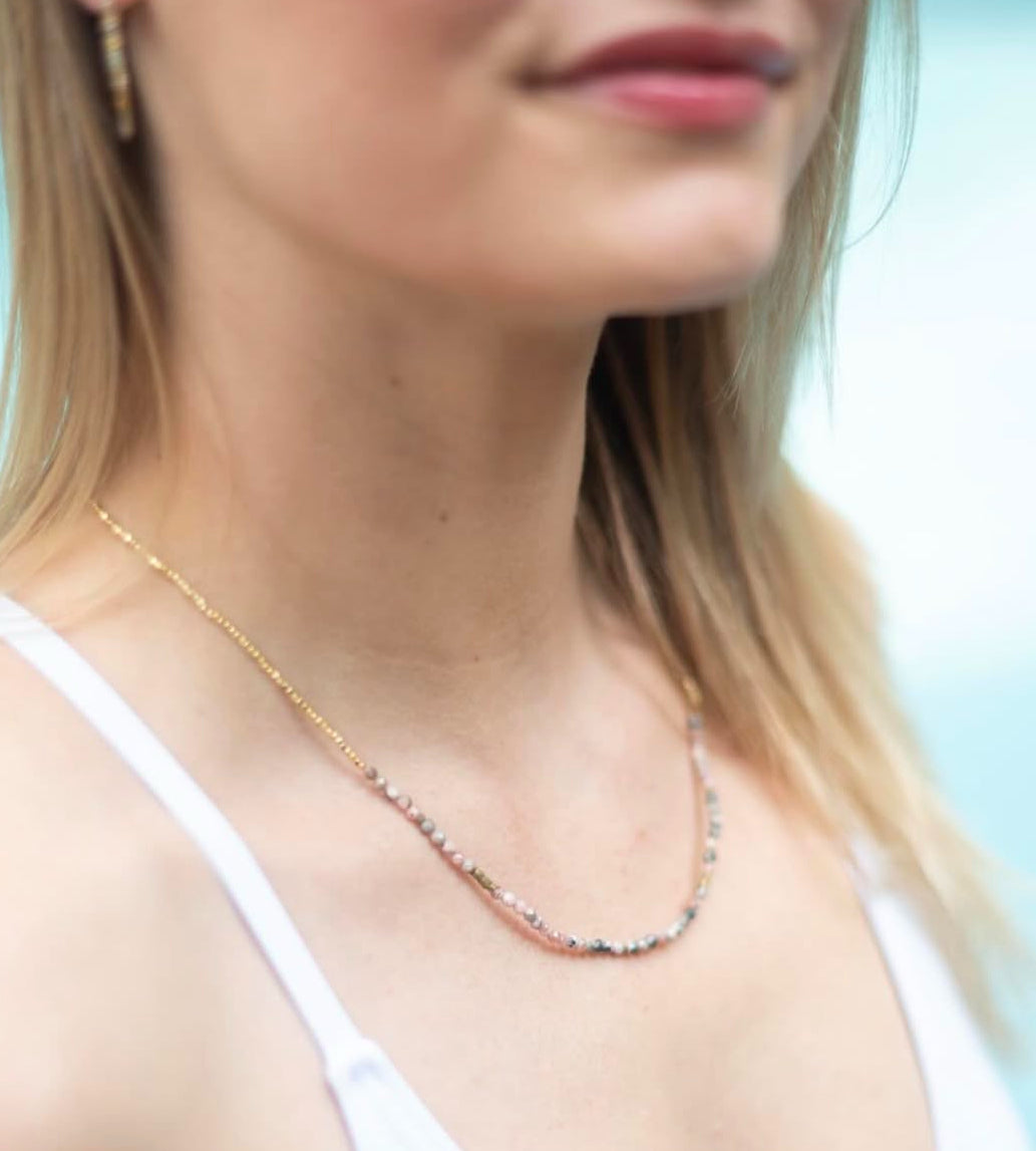 Pink Opal Stone Wrap Bracelet & Necklace