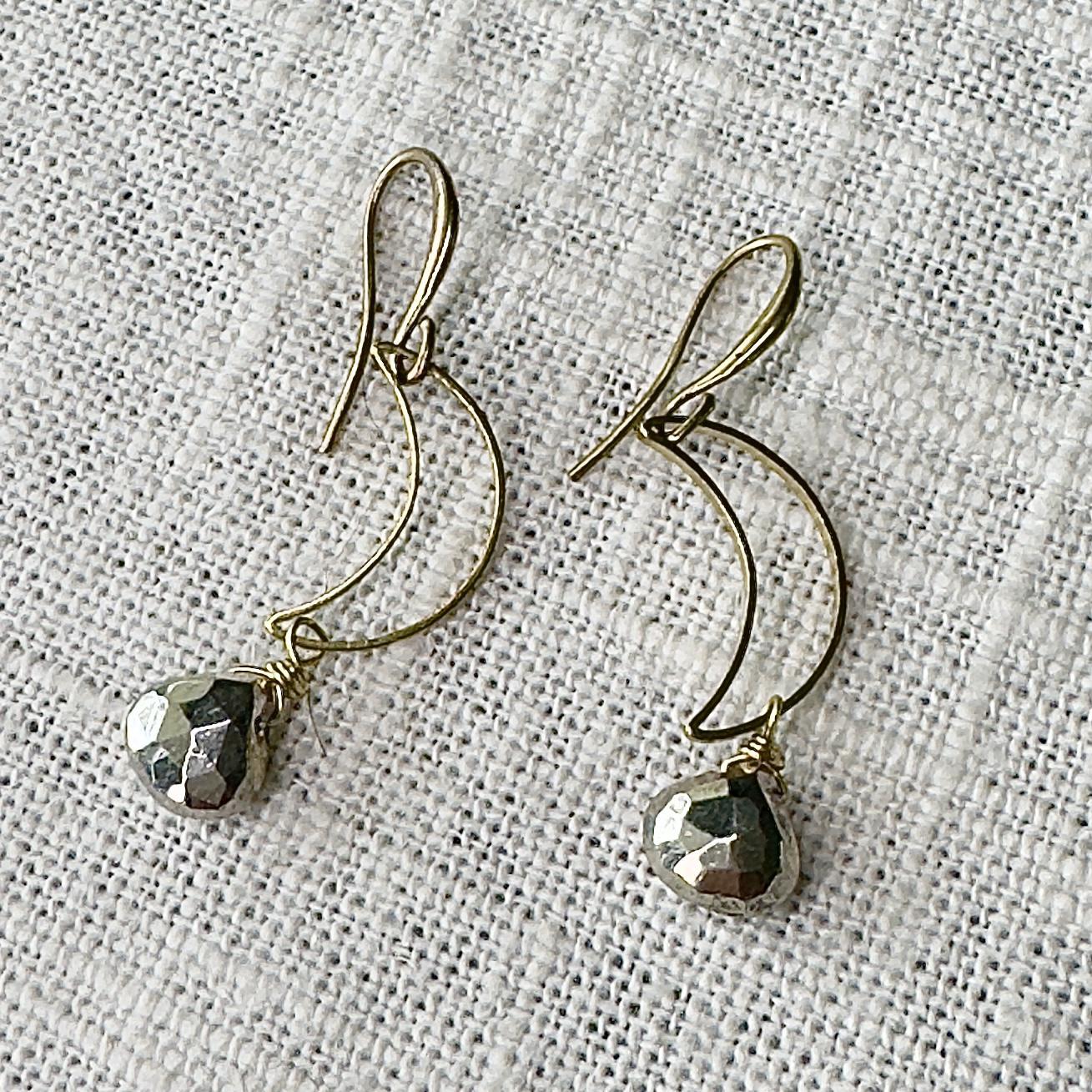 Pyrite Moon Earring