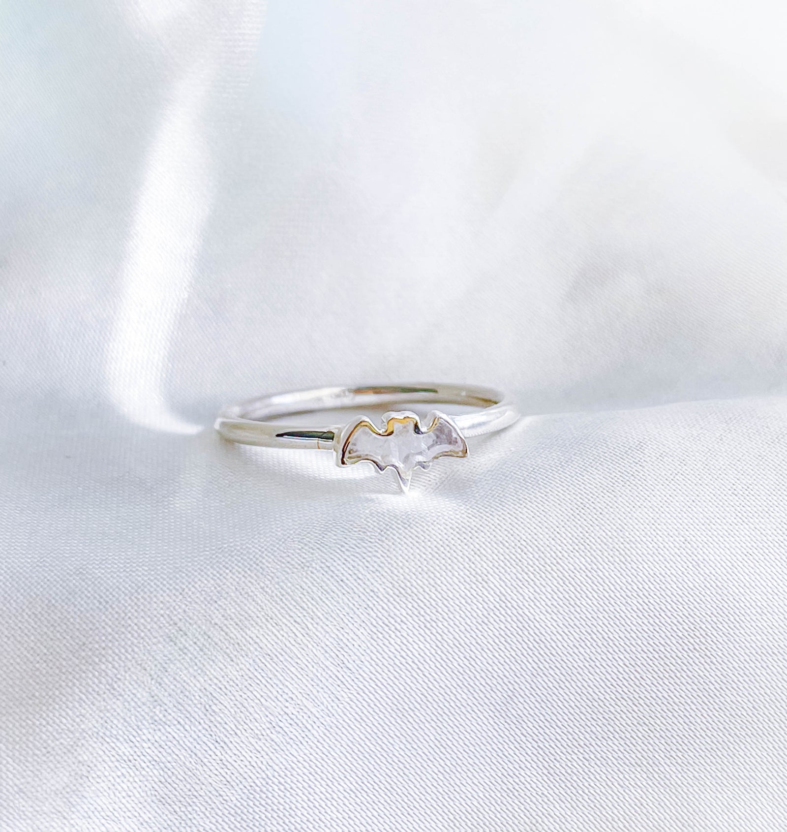 Rainbow Moonstone Bat Crystal Stackable Ring