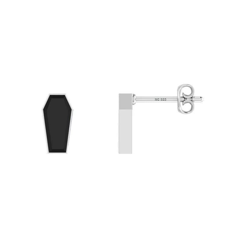 Rainbow Moonstone Coffin Sterling Silver Stud Earring