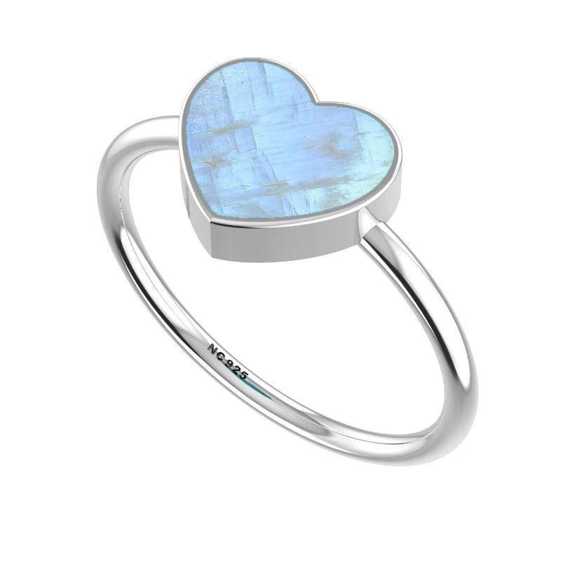Rainbow Moonstone Heart Stackable Ring