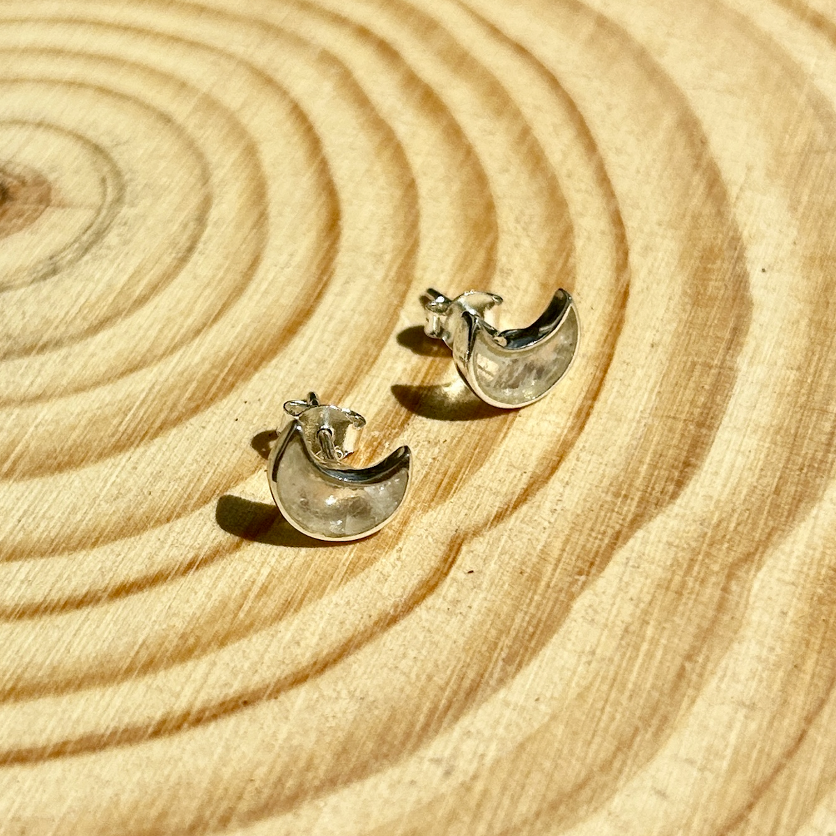 Rainbow Moonstone Moon Sterling Silver Stud Earring
