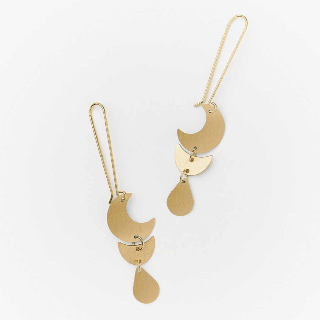 Rajani Moon Phase Gold Drop Earrings