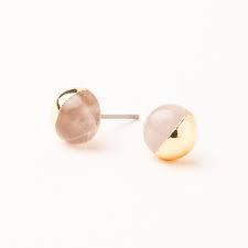 Rose Quartz & Gold Dipped Stone Stud Earring