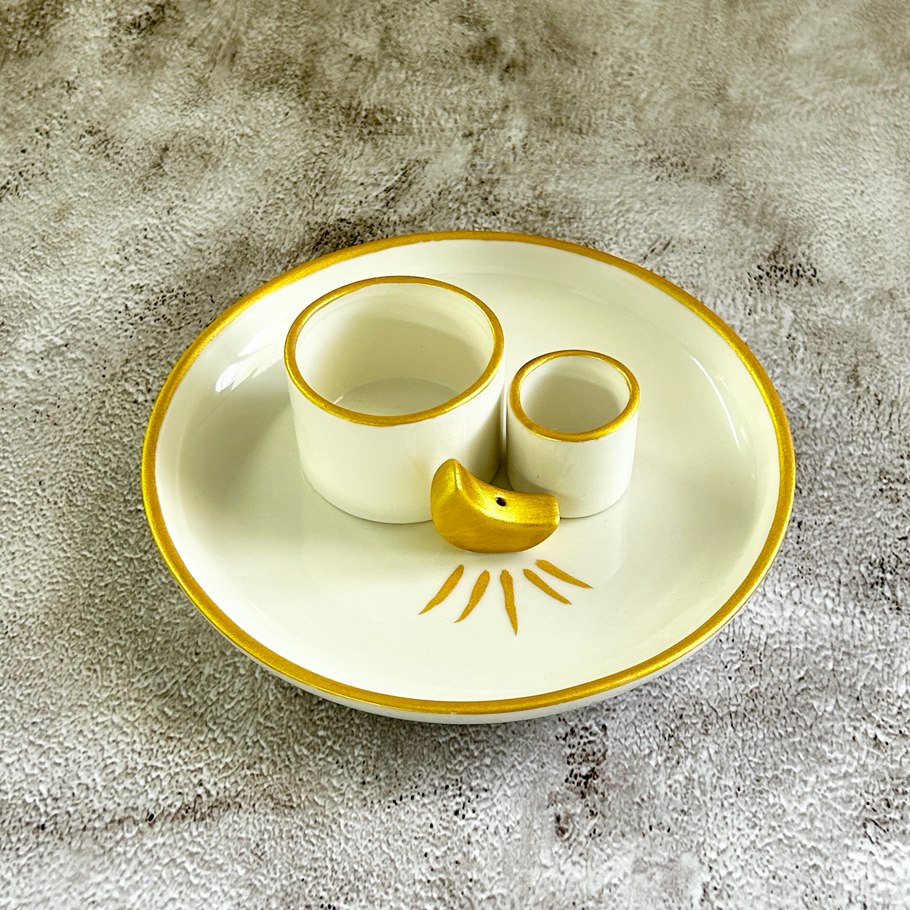 White and Gold Moon Incense Burner Dish