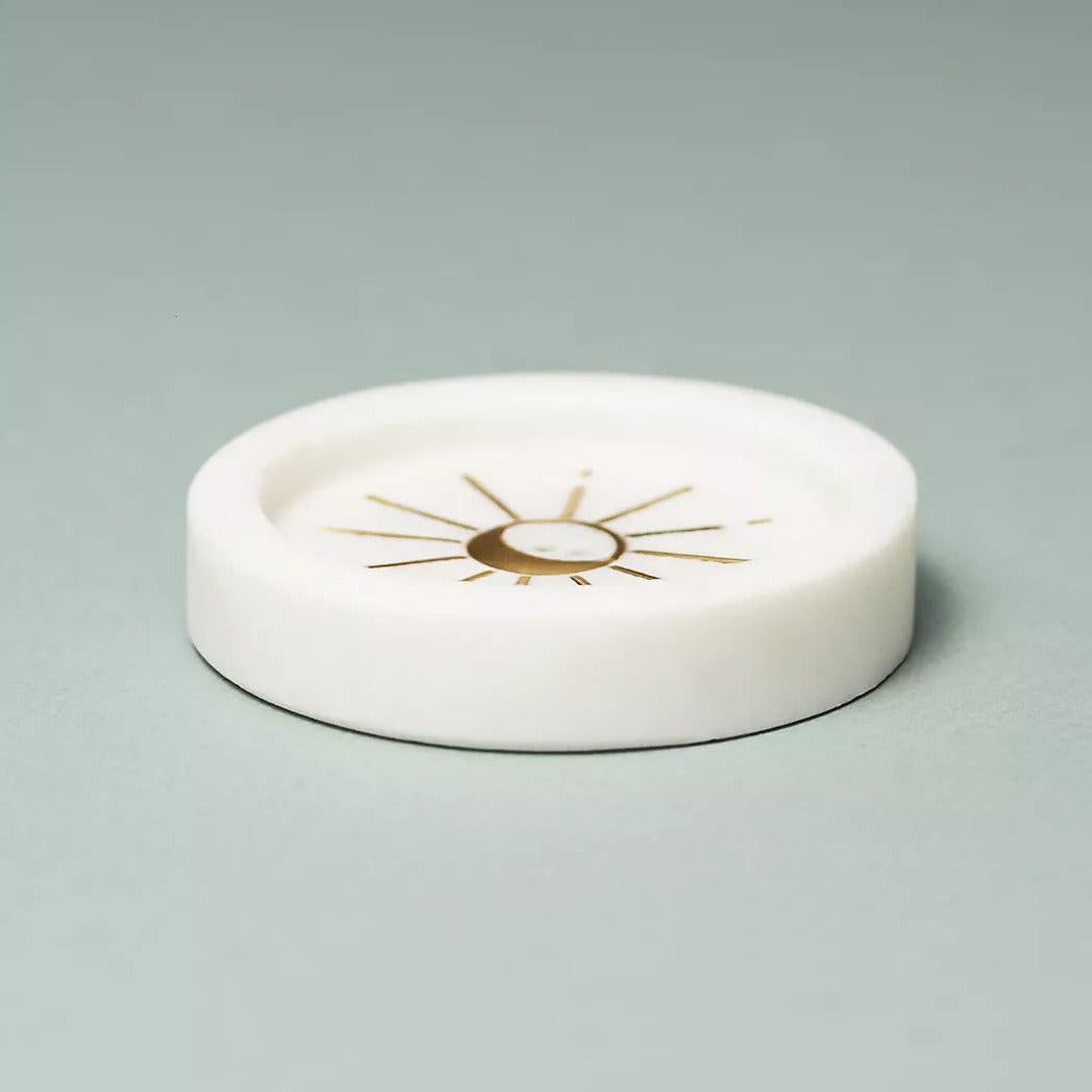White Marble & Gold Moon Incense Holder