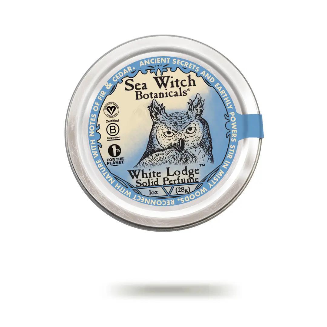white lodge fir and cedar scent solid Perfume candelilla wax, coconut oil, grapeseed oil, cocoa butter, shea butter, essential oil blend 1 oz