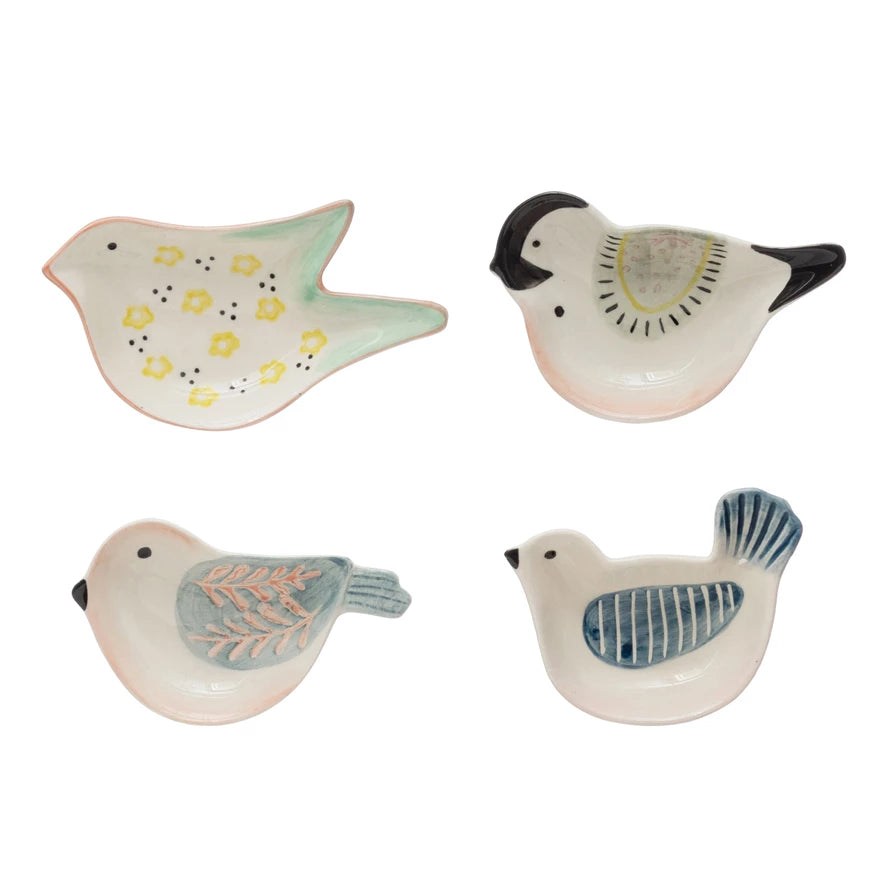 3 3/4" Hand Painted Stoneware Bird Shaped Dish