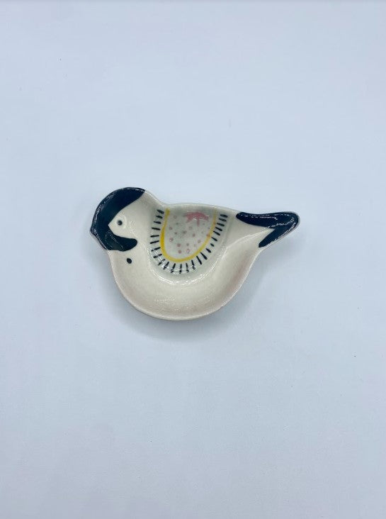 3 3/4" Hand Painted Stoneware Bird Shaped Dish