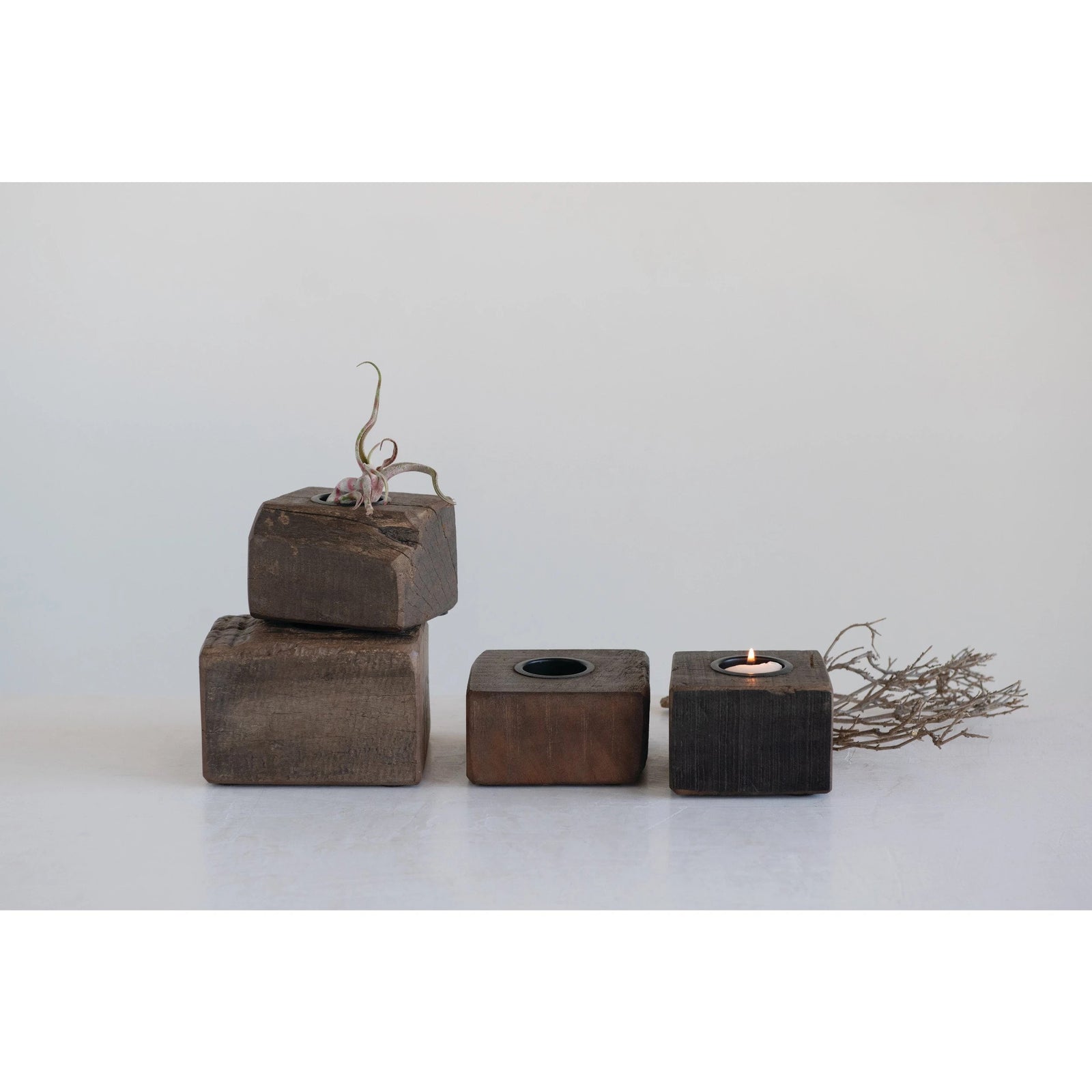 4" Square Found Wood Tea Light Holder