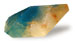 The SoapRocklet by T. S. Pink Corp is a small, faceted gemstone-inspired soap with a smooth, polished surface and angular edges, featuring a gradient of teal blue to light amber tones, shown isolated on a white background.