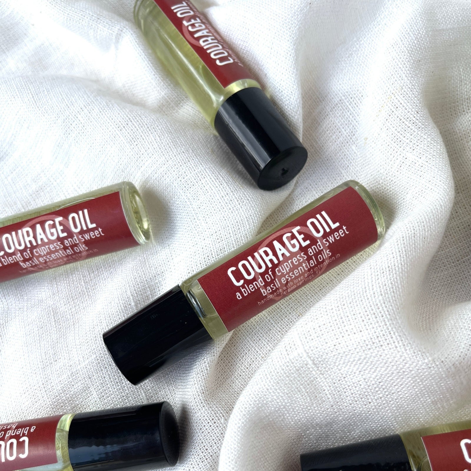 Courage Oil Roll On Bring courage with you on the go with this essential oil roll on!

Grapeseed oil base with a blend of cypress and sweet basil essential oils.