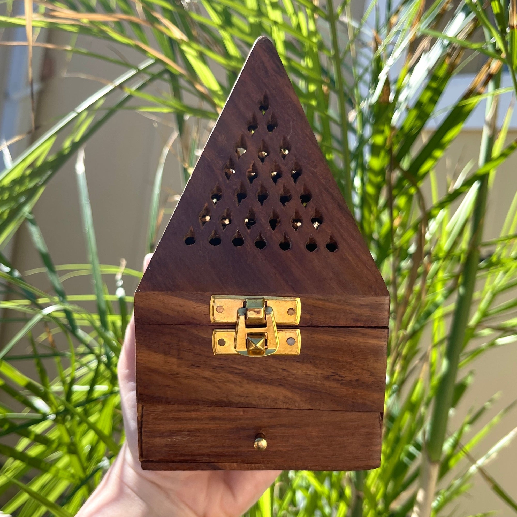 Wooden Pyramid Incense Holder with drawer