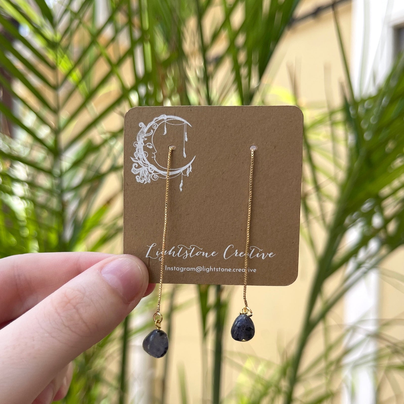 Third Eye Chakra Threader Earrings: Iolite & Gold