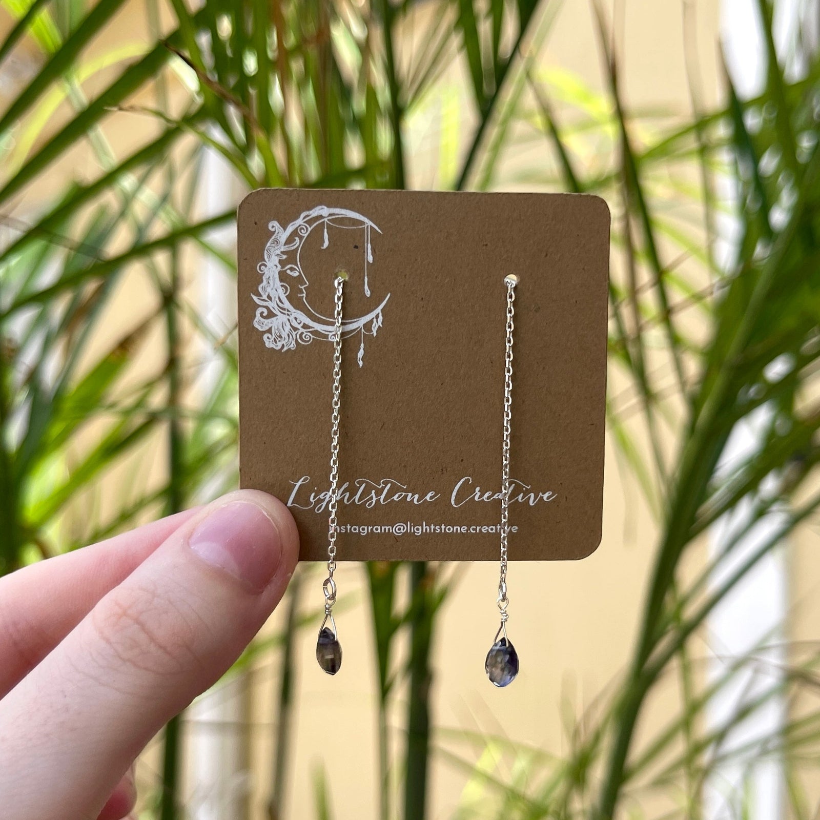 Third Eye Chakra Threader Earrings: Iolite & Silver