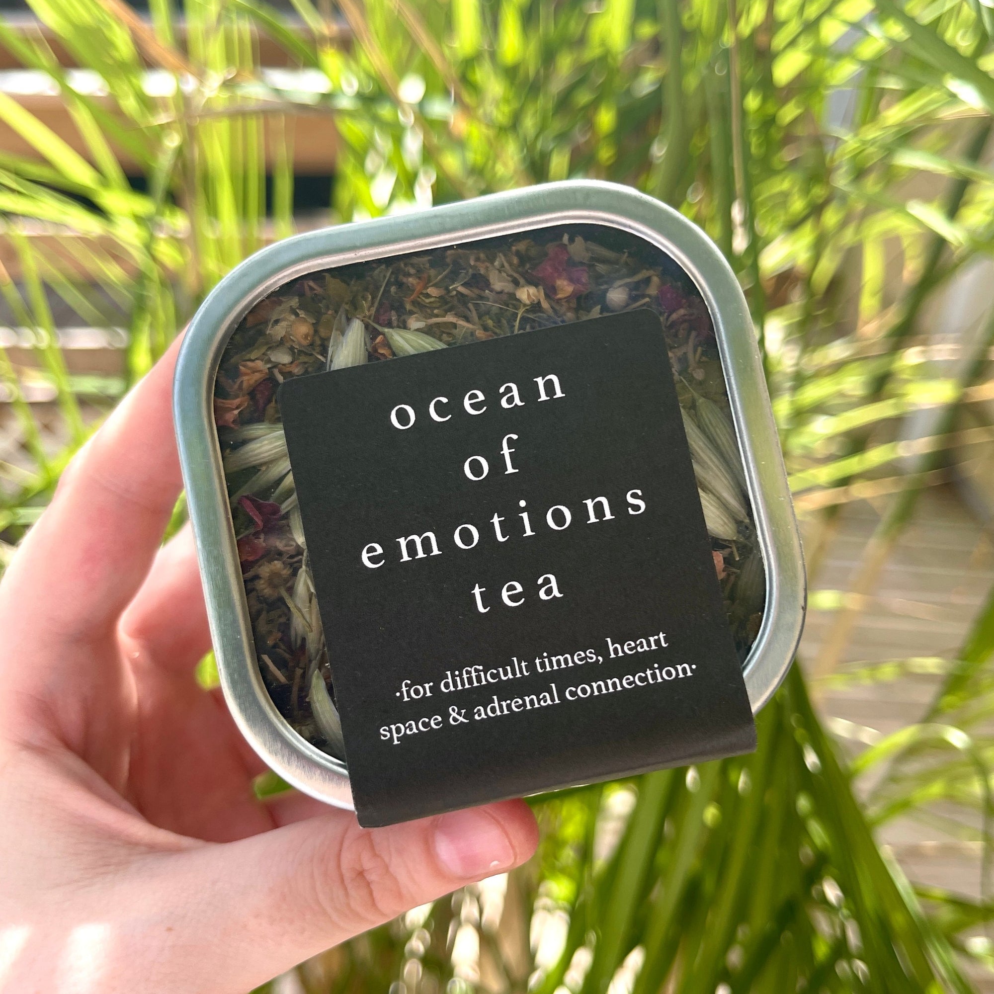 Ocean of Emotions Tea 2.5 ounces. The Ocean of Emotions tea was formulated with grounding and adaptogenic herbs to aid in heartbreaking and difficult times. This tea helps with healing your heart space and supports your adrenals.
