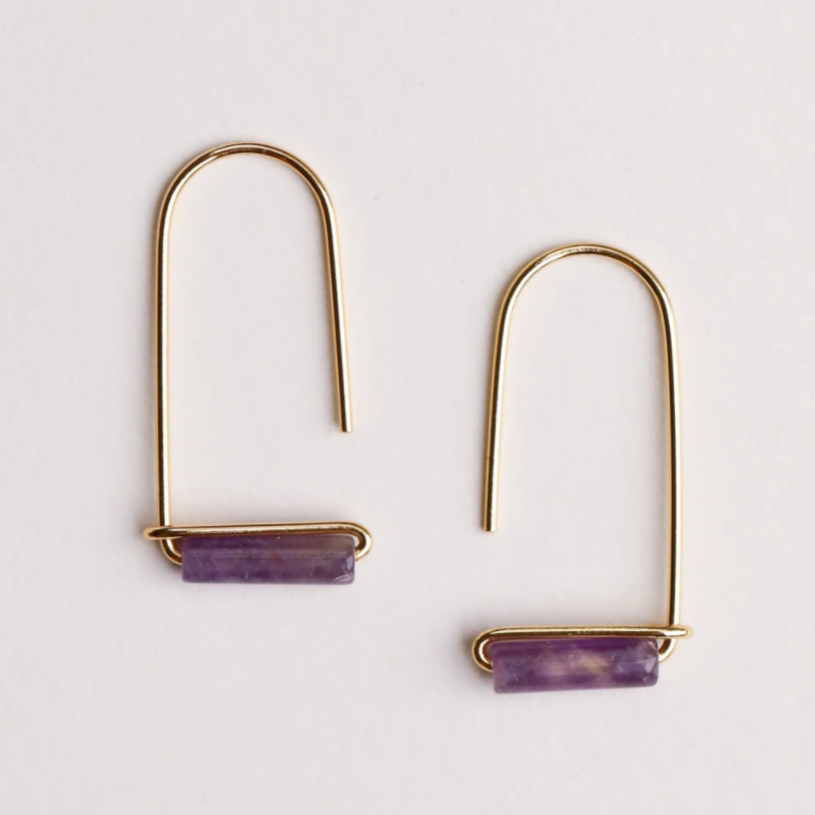 gold amethyst dangle drop earring