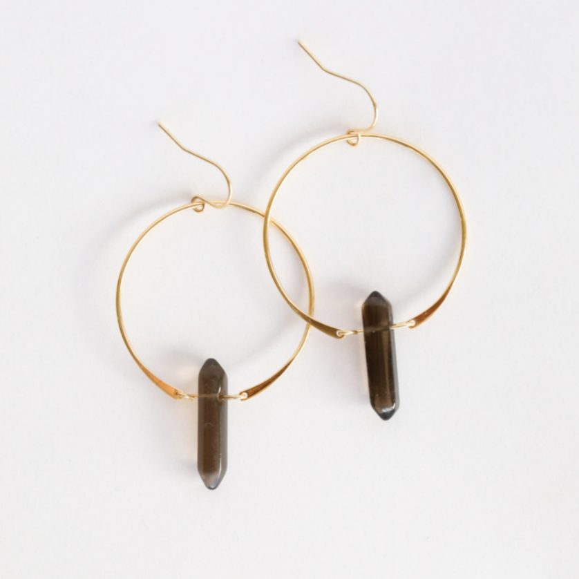 JaxKelly Gemstone Hoop Earring smokey quartz