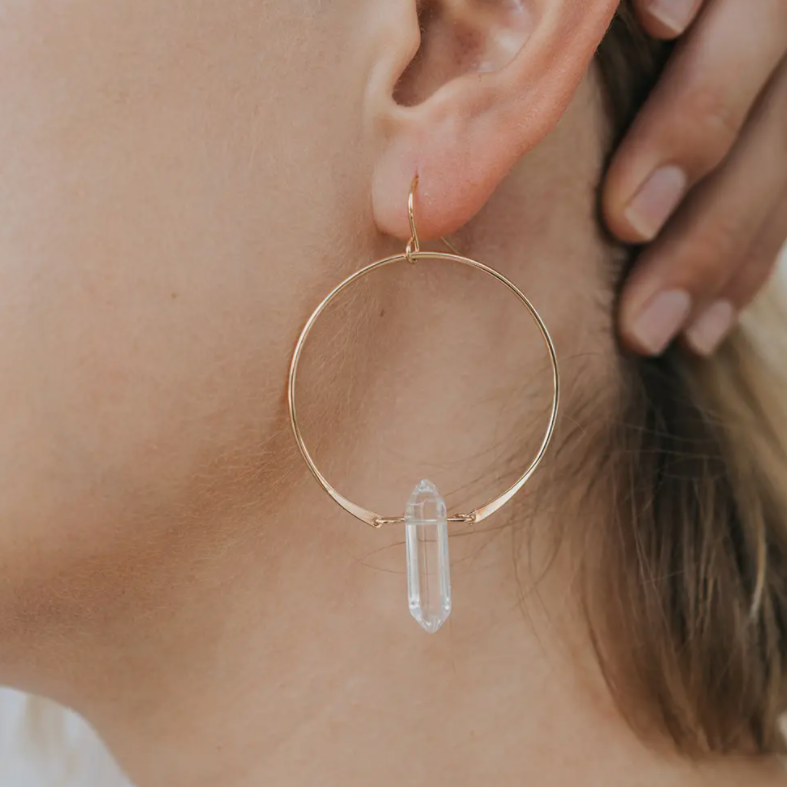 JaxKelly Gemstone Hoop Earring clear quartz