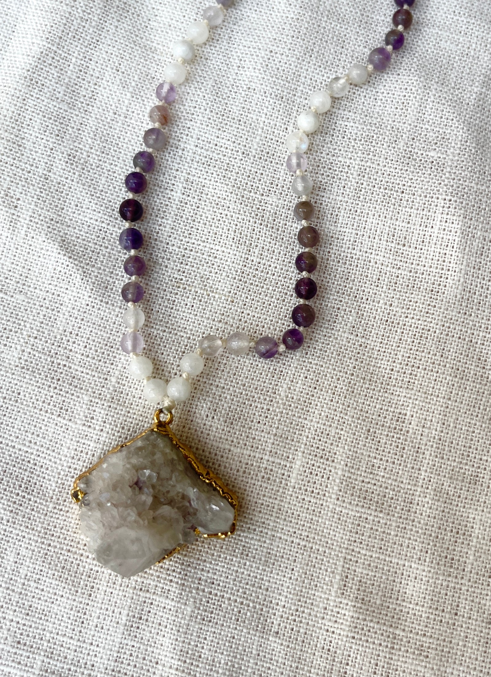 Crystal Quartz Mala with Amethyst & Moonstone
