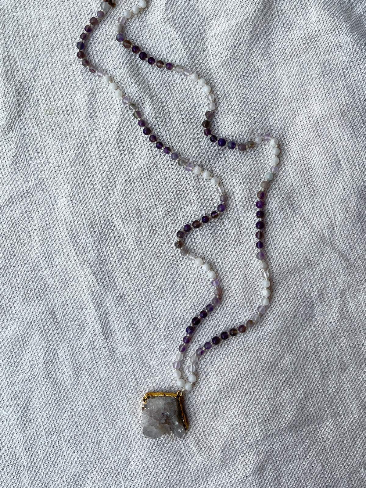 Crystal Quartz Mala with Amethyst & Moonstone