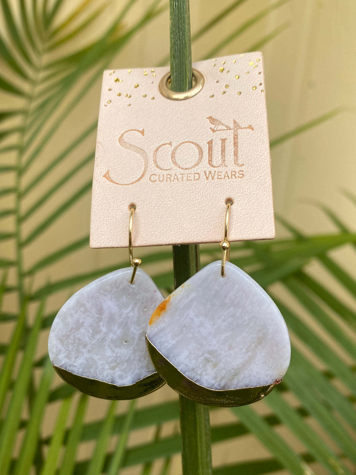 Fossil Coral Gold Dipped Teardrop Earring