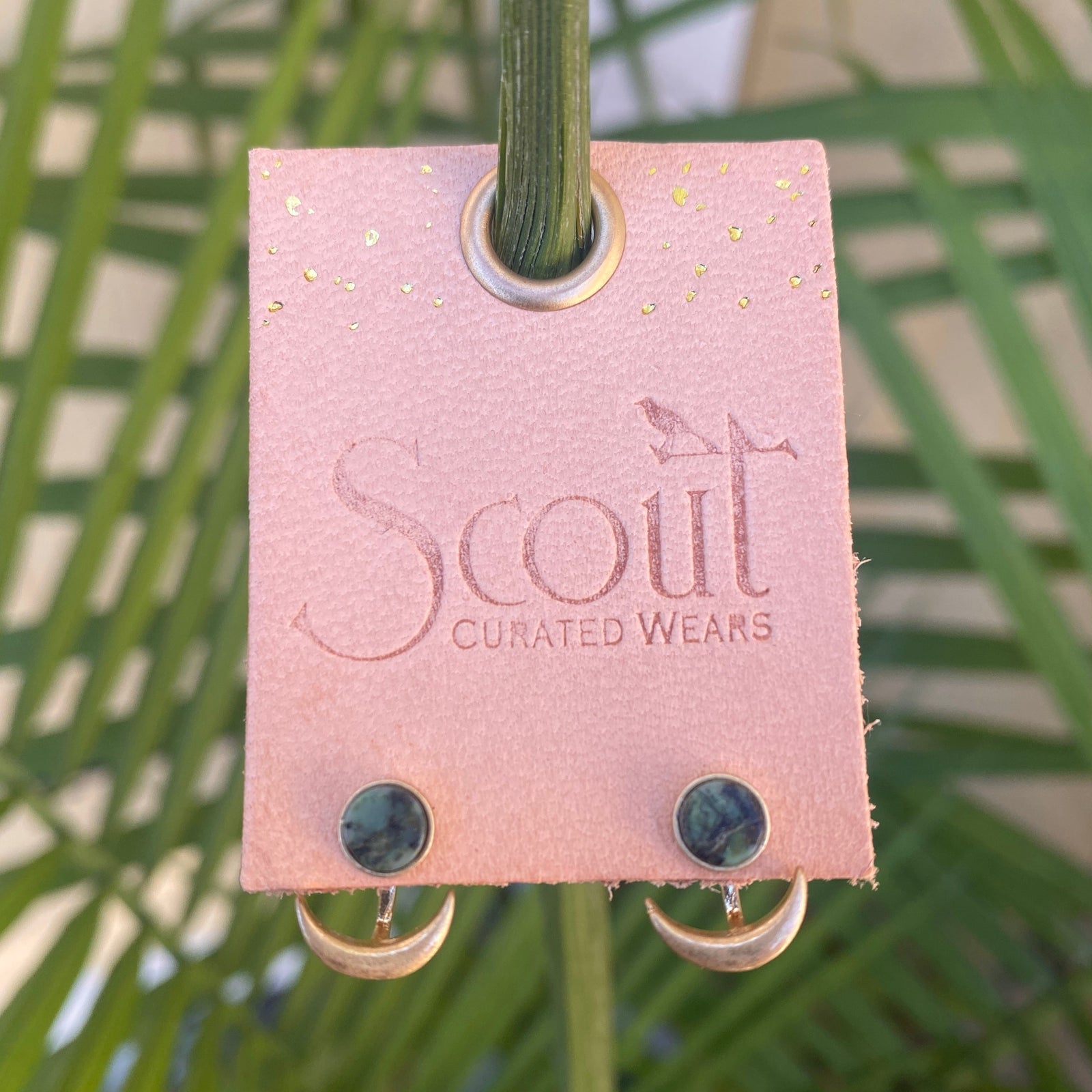 African Turquoise & Gold Stone Moon Phase Ear Jacket