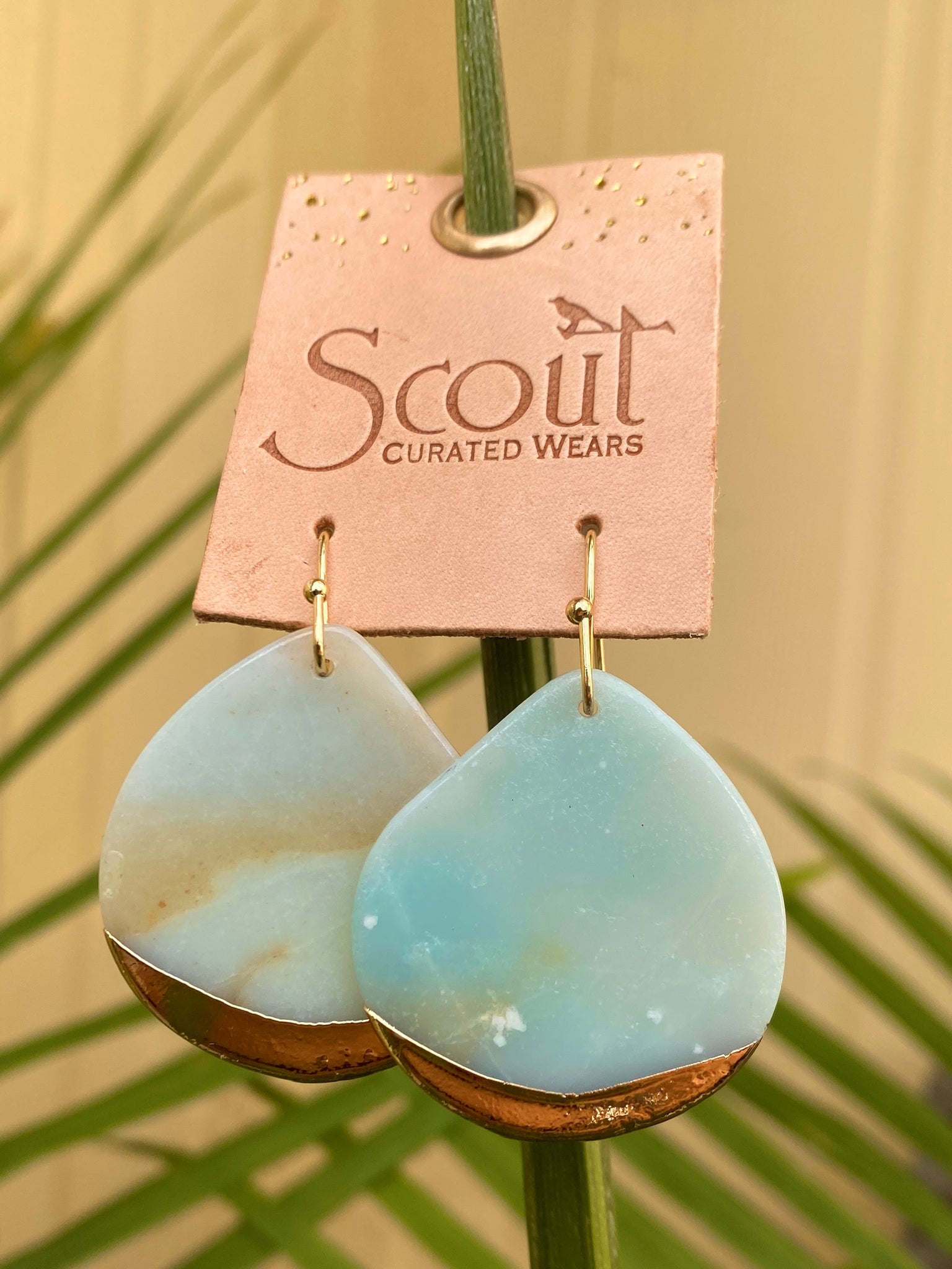Amazonite Gold Dipped Stone Stud Earring