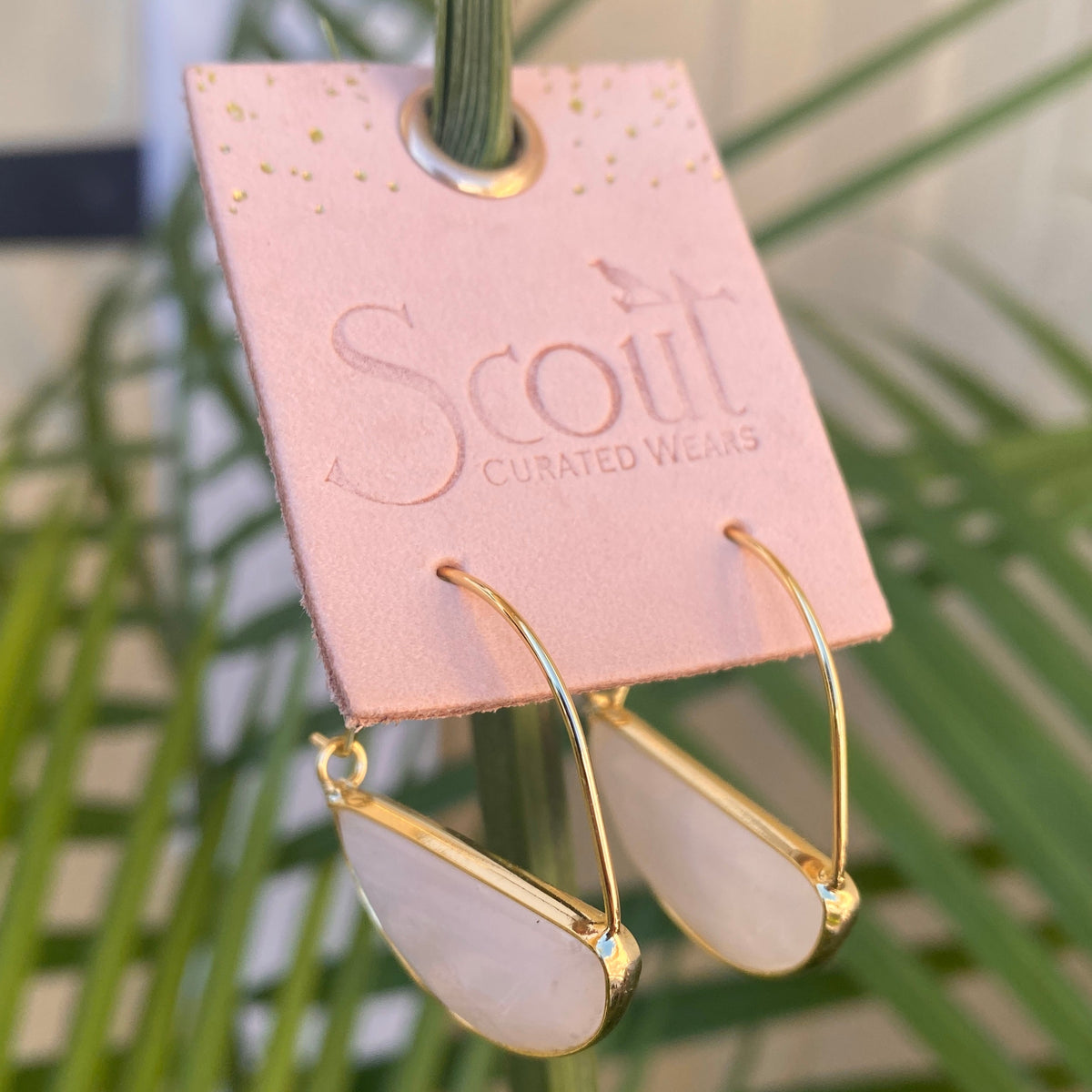 Rose Quartz &amp; Gold Stone Prism Hoop Earring