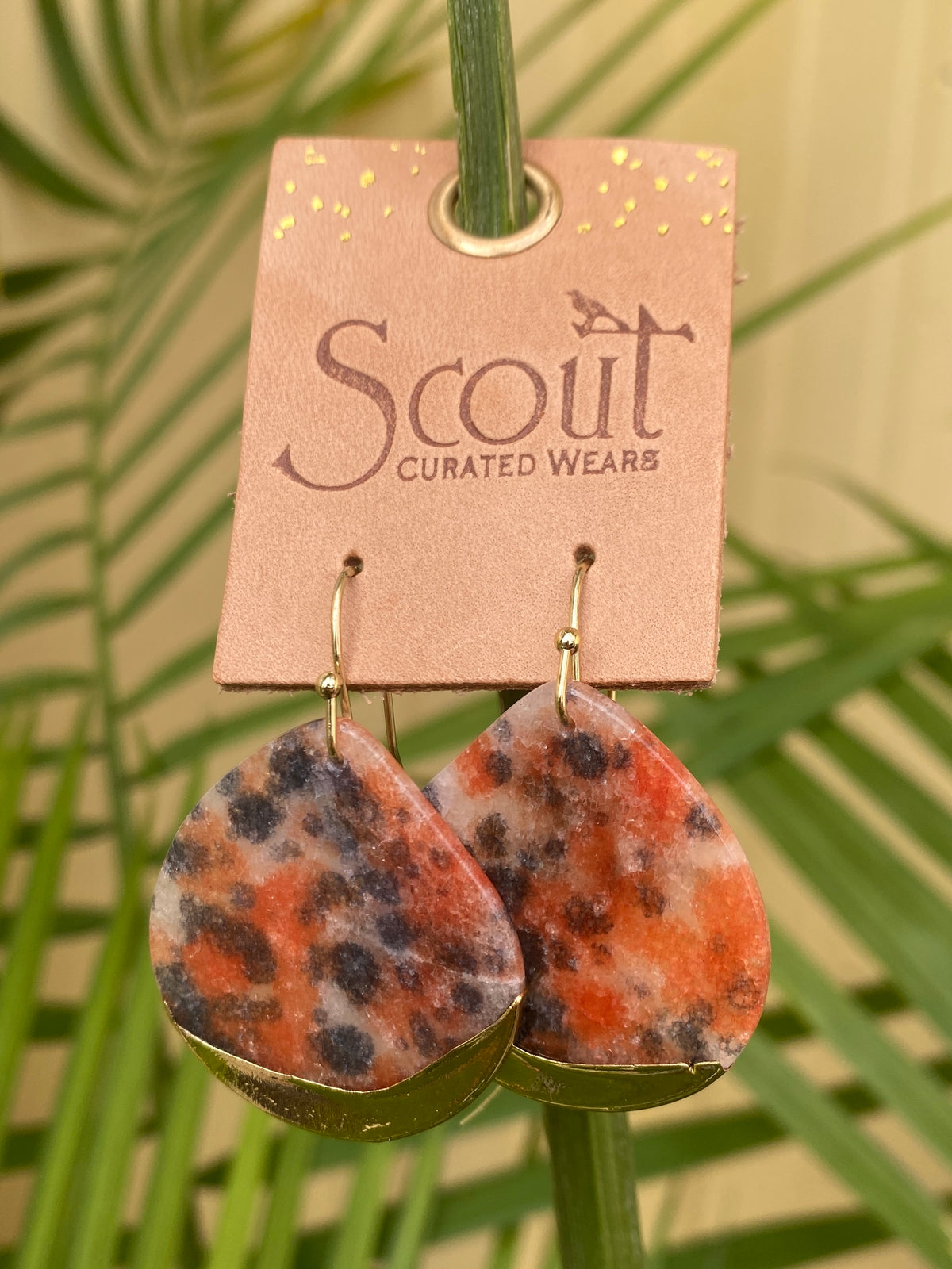 Pink Fossil Agate Gold Dipped Teardrop Earring