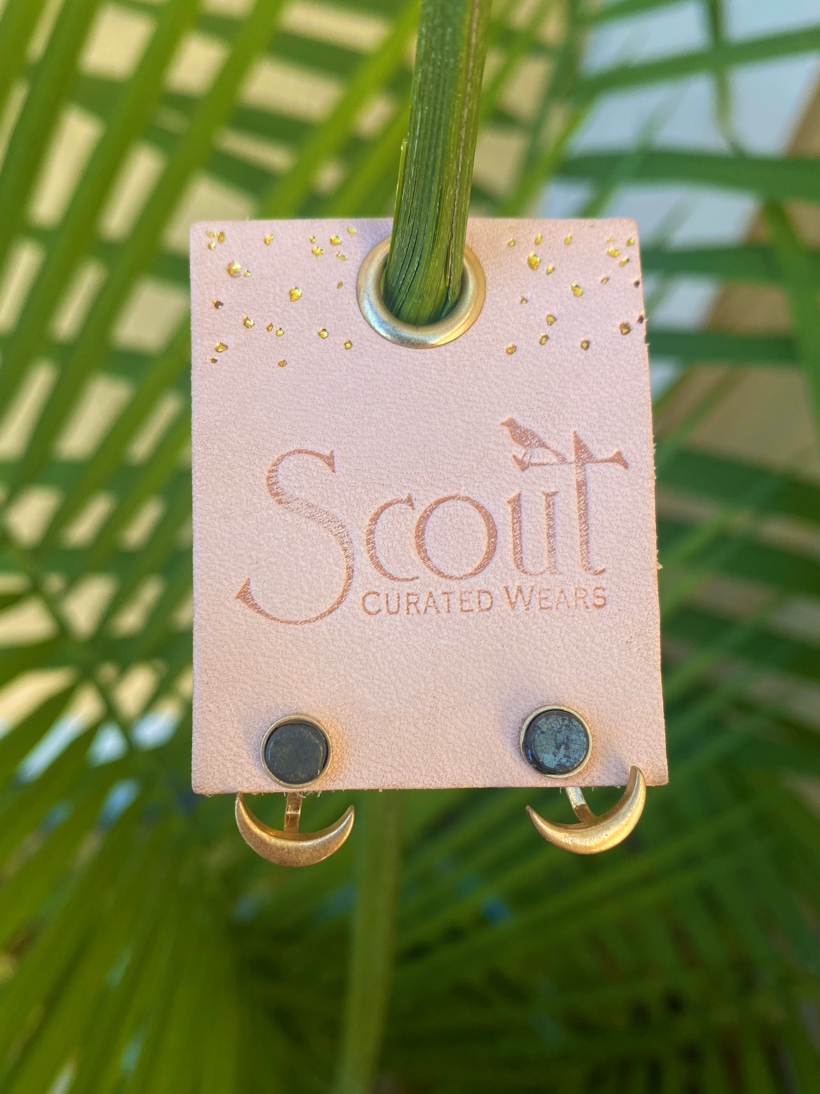 Pyrite & Gold Stone Moon Phase Ear Jacket